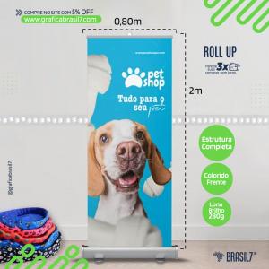 Banner Roll Up Auto Retrátil Lona Brilho 280g 0,80x2m Colorido Frente   Estrutura Completa