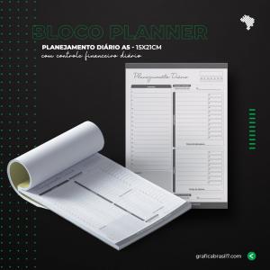 Bloco Planner Diário 15x21 cm (Personalizado) Sulfite 75g 15x21 cm 1x0 Preto e Branco só frente Sem verniz 100 Folhas cada Bloco Blocagem