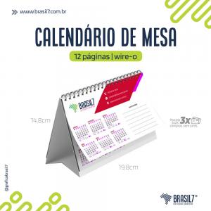 Calendário de Mesa com Wire-o 14x19,8cm 12 páginas Couché Brilho 150g 14x19,8cm 4x4 colorida frente e verso Base sem Impressão Wire-o Preto 