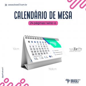 Calendário de Mesa com Wire-o 10x19,8cm 24 páginas Couché Brilho 150g 10x19,8 4x4 colorida frente e verso Base sem Impressão Wire-o Preto 