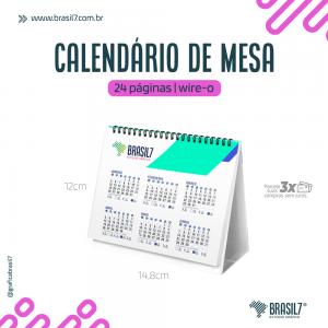 Calendário de Mesa com Wire-o 12x14,8cm 24 páginas Couché Brilho 150g 12x14,8 4x4 colorida frente e verso Base sem Impressão Wire-o Preto 