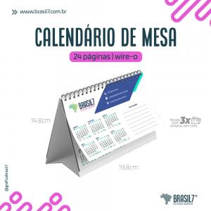 Calendário de Mesa com Wire-o 14,8x19,8cm 24 páginas Couché Brilho 150g 14,8x19,8 4x4 colorida frente e verso Base sem Impressão Wire-o Preto 