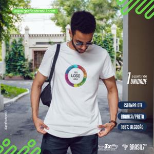 Camiseta Básica 100% Algodão Tecido 100% Algodão Gola Redonda Impressão Estampa DTF Textil  Estampa só na Frente 