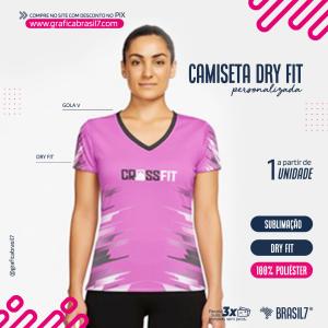 Camiseta Dry Fit Feminina Tecido Dry Fit 100% Poliéster Gola V Impressão Ultra HD Sublimática   Embalagem Individual
