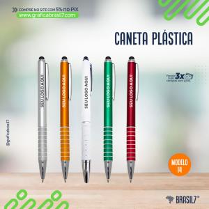 CANETA PLÁSTICA Mod 14 com Touch Plástico. 0,7x5cm.    LINHA BRINDES.