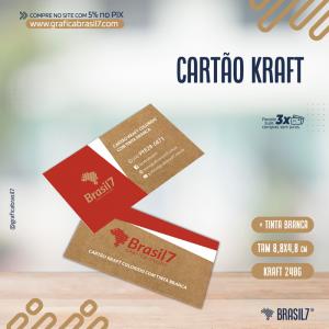 CARTÃO DE VISITA Kraft Tinta Branca Papel Kraft 240g. 8,8x4,8cm. 4x4 Impressão Colorida com Tinta Branca Frente e Verso.  Vários Cortes. LINHA NATURAL.