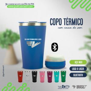 Copo Térmico 500ml Personalizado com Caixa de Som Aço Inox 9,1x18,8cm 1x0 Impressão em 1 cor  Gravação a Laser 500 ml