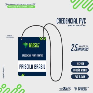 CREDENCIAL PVC com cordão Nylon PVC 0,3mm 10x14cm  Sem Verniz Corte Reto. Cordão nylon 3mm