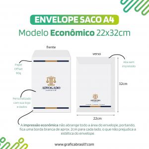 ENVELOPE SACO A4 22x32cm Branco c/ Logo - Econômico Sulfite 90g 22x32cm 4x0 Impressão colorida do logo por fora, aba e dentro branco Sem Verniz Corte-vinco-cola 