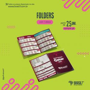 Folder A4 20x29,6cm | 1 dobra | Couche 115g Couche 115g Fechado 20x29,6cm (A4) / Aberto 40X29,6cm 4x4 colorido frente e verso Sem verniz 1 Dobra central 