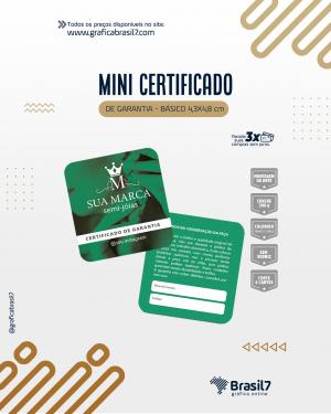 Mini Certificado de Garantia couchê 300g 4,3x4,8 cm 4x4 Impressão F/V Sem Verniz 4 Cantos Arredondados 