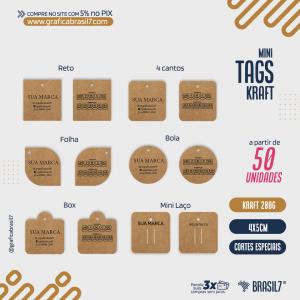 Mini Tags Kraft - Cortes Especiais Kraft 280g 4,3x4,8cm 4x4 Impressão F/V Sem Verniz  LINHA NATURAL