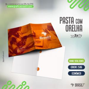 PASTA COM ORELHA  250g Verniz Total Frente Couche 250g 22x31cm (fechada) | 31x45 cm (aberta) 4x0 Impressão externa, dentro da pasta branco. Verniz Total Frente  