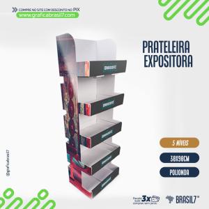 Prateleira Expositora 5 Níveis Polionda Branca 4mm 750g 30x90cm 4x0 - Colorido Frente  Corte e Vinco Digital 