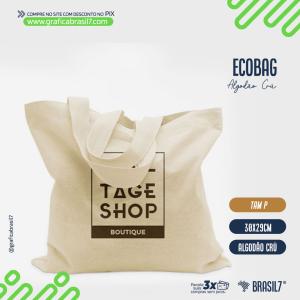 Sacola Ecobag Algodão Crú Tecido Algodão Crú Tam P 30x29cm 1x0 Impressão em 1 cor  Costura 