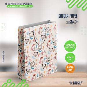 Sacola em Papel Estampa Padrão Aldeia - Mod 005 Sulfite 180g 37,8x52cm   Alça Gorgurão Escama Preta 2x35cm MODELO PADRÃO (NÃO É POSSÍVEL PERSONALIZAR)