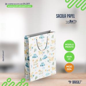 Sacola em Papel Estampa Padrão Carrinhos - Mod 004