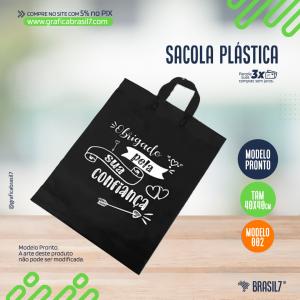 Sacola Plástica | Obrigada Pela Confiança | Modelo Pronto MOD002 Polietileno PEAD 0,13 mm 40x40 Sacola Preta com Impressão Branca  Alça Fita MODELO PADRÃO (NÃO É POSSÍVEL PERSONALIZAR)