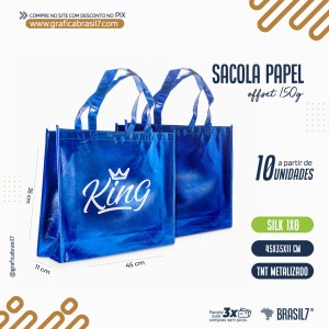 Sacola TNT Metalizado 45x35x11cm Azul TNT 80g/m² Metálico H 45x35x11 cm Silk Monocromático   