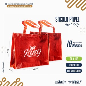 Sacola TNT Metalizado 45x35x11cm Vermelha TNT 80g/m² Metálico H 45x35x11 cm Silk Monocromático   