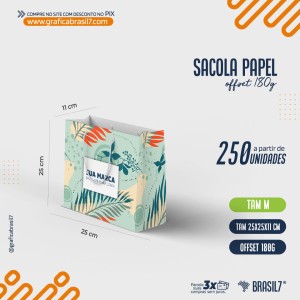 Sacola em papel M2 25x25x11cm Papel Offset 180g M - 25x25x11cm Impressão colorida por fora sem enobrecimento  