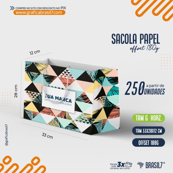 Sacolas em papel G 33x28x12cm